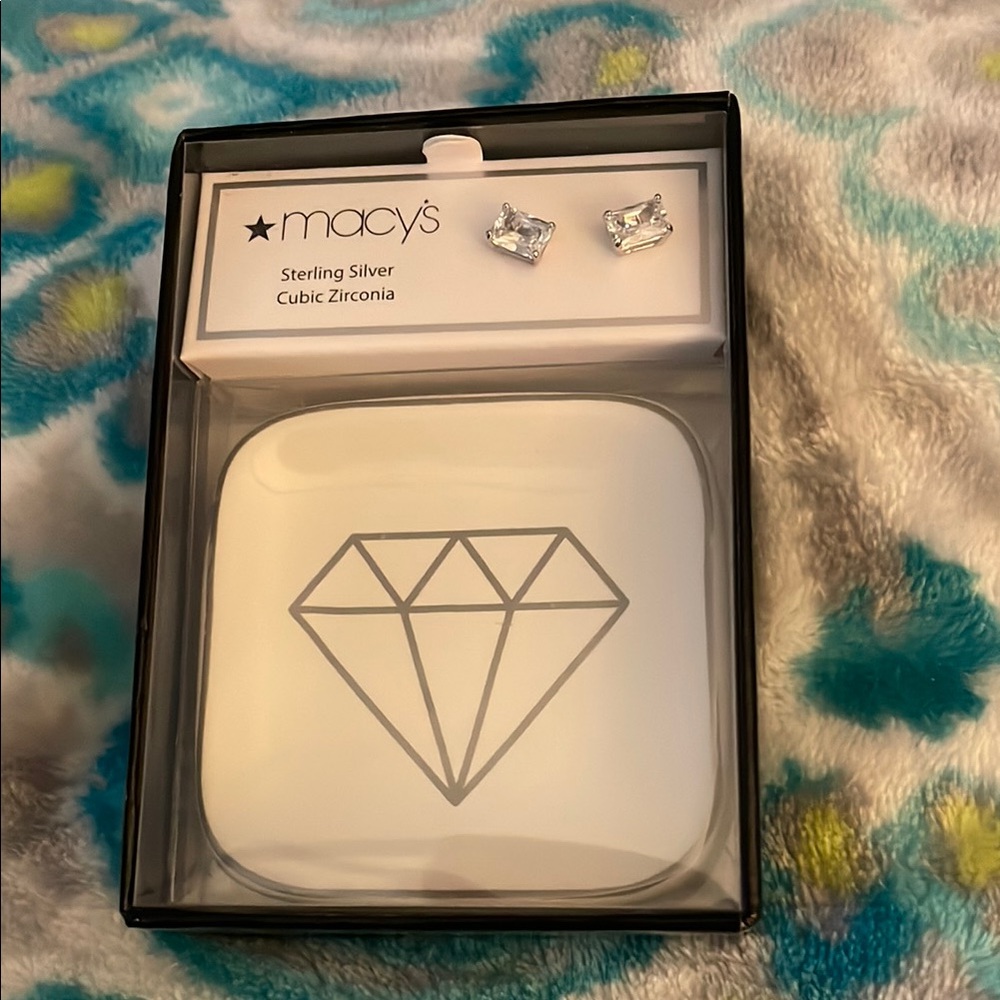 Macy's Sterling Silver Studs with storage tray